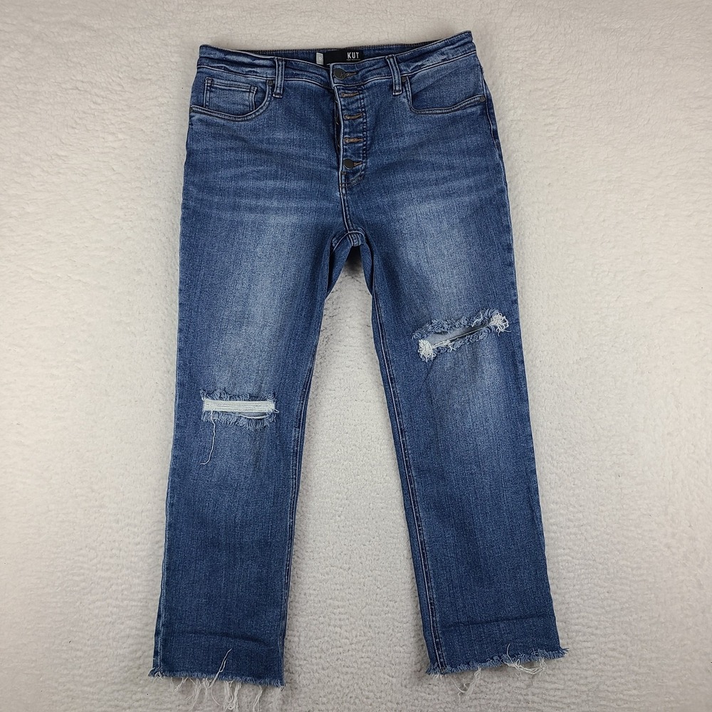 Kut From The‎ Kloth Jeans Womens 12 Blue Straight Button Fly Medium Wash Denim
